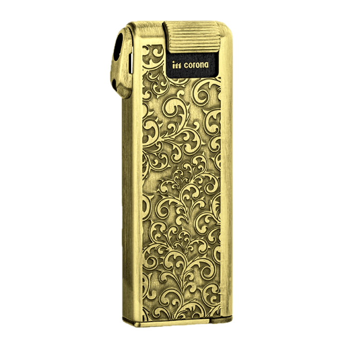 Corona Pipe Master Lighter - Antique Brass Arabesque - Click Image to Close